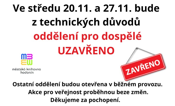 Uzavření provozu Oddělení pro dospělé ve středu 20.11. a 27.11.2024